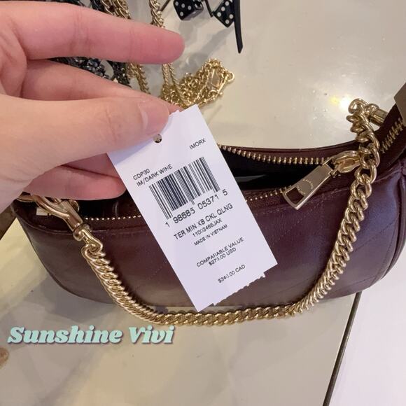 NWT Coach Teri Mini Crossbody Bag Quilting CDP30 Dark Wine Shiny Smooth Leather - Picture 2 of 9